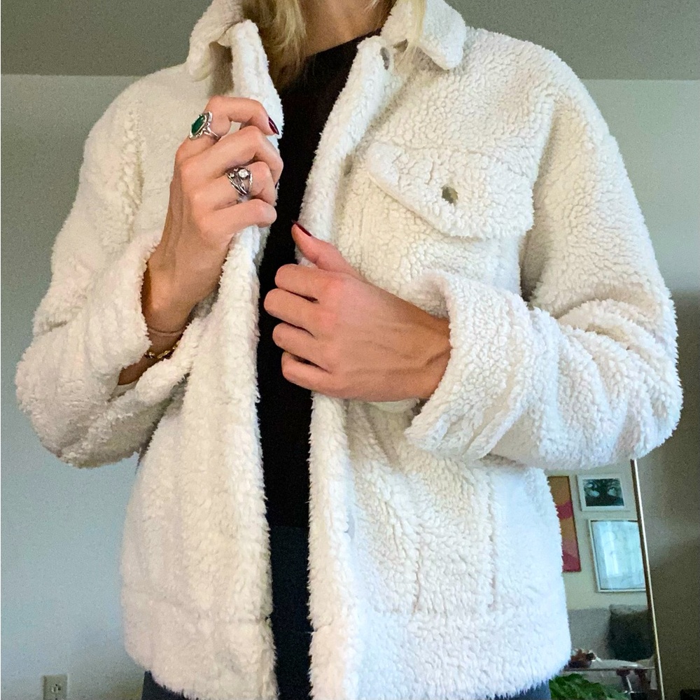 White Fleece Button Down Jacket Fall Teddy Jacket